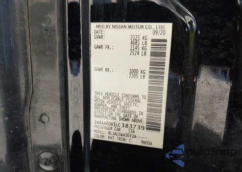 2020 Nissan Maxima Sl Xtronic Cvt z USA, uszkodzony, nr VIN 1N4AA6DV1LC383739